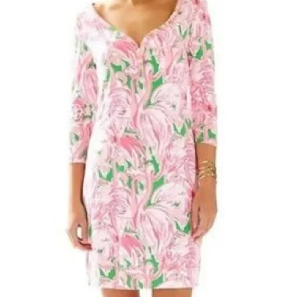 Lilly Pulitzer Palmetto Dress in Flamingo Pink Green Size Extra Small